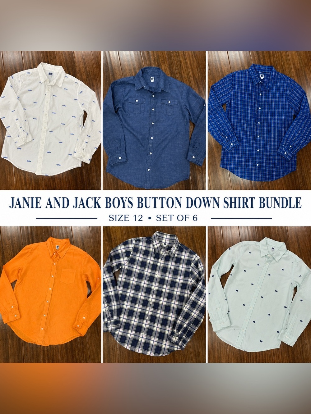 Janie and Jack Boys Button Down Shirt Bundle Size 12 | 6 Long Sleeve Shirts
